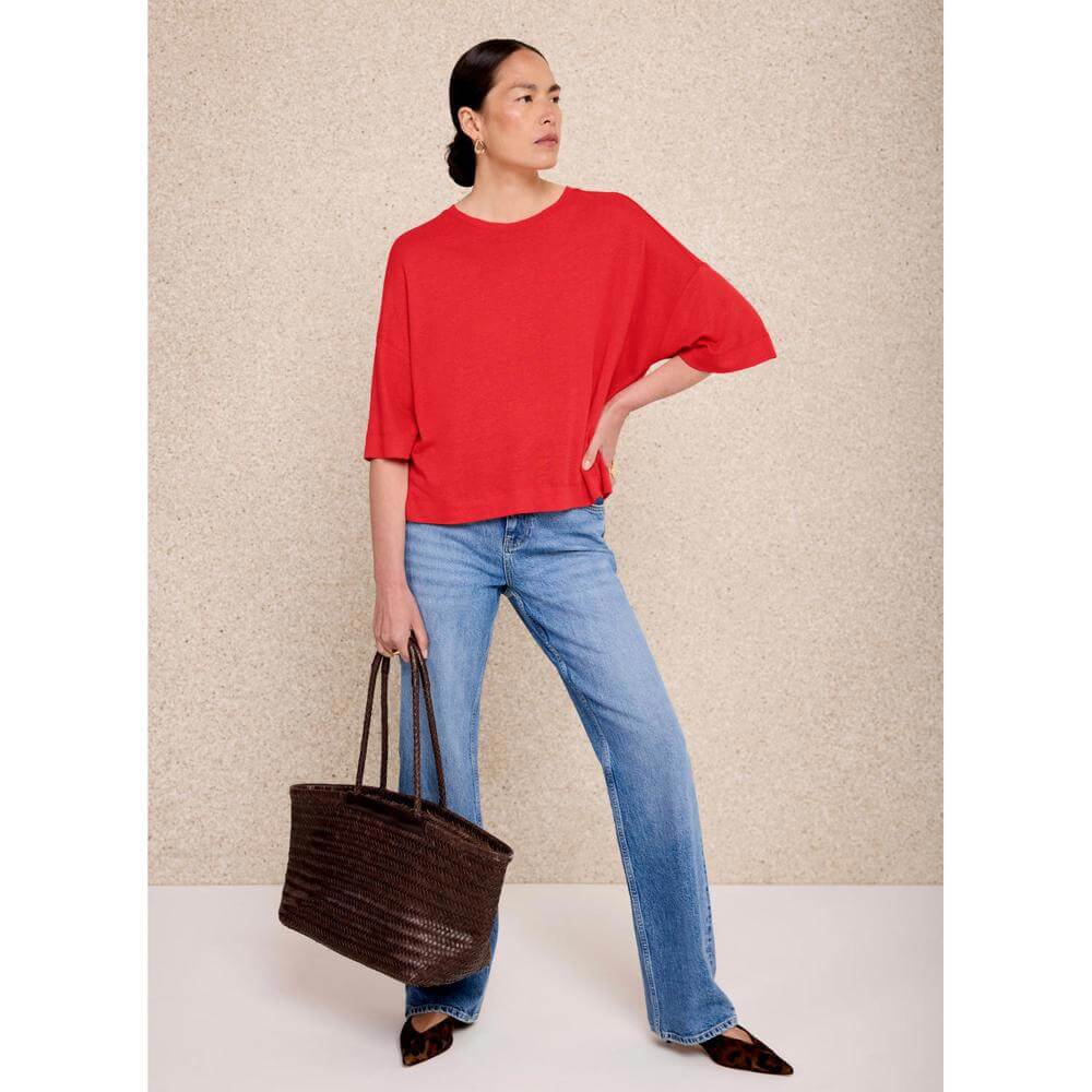 Mint Velvet Red Linen Blend Boxy T-Shirt